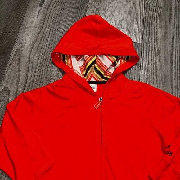 Alo Ypga orange tangerine zip up workout hoodie jacket hooded M - Picture 4 of 8